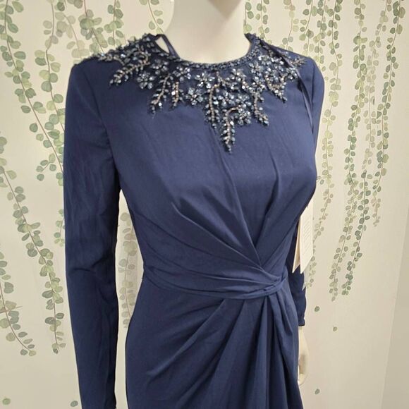 Mac Duggal 55713 Beaded Long Sleeve Gown Midnight Navy Size 2 NWT - Picture 6 of 15